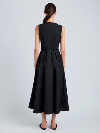Proenza Schouler Back full length image of model wearing Kailey Dress in Stretch Poplin in Black