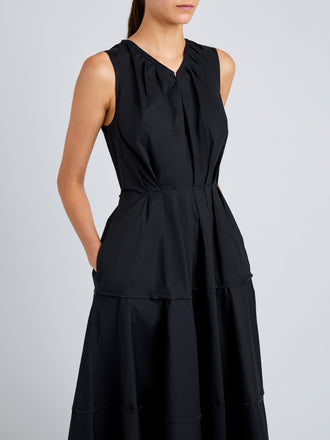 Proenza Schouler Detail image of model wearing Kailey Dress in Stretch Poplin in Black