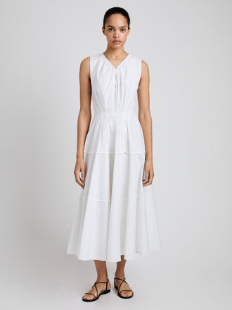 Proenza Schouler Front full length image of model wearing Kailey Dress in Stretch Poplin in White