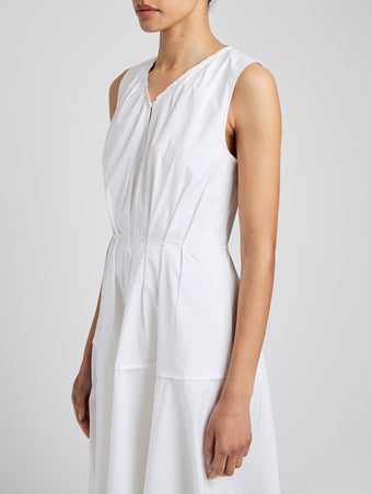 Proenza Schouler Detail image of model wearing Kailey Dress in Stretch Poplin in White