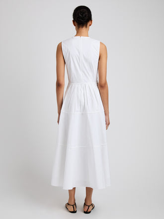 Proenza Schouler Back full length image of model wearing Kailey Dress in Stretch Poplin in White
