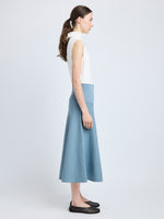 Proenza Schouler Side full length image of model wearing Katalina Skirt in Souffle Knit in LARK BLUE