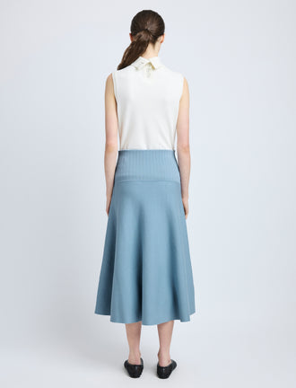 Proenza Schouler Back full length image of model wearing Katalina Skirt in Souffle Knit in LARK BLUE