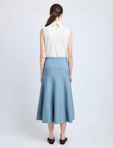 Proenza Schouler Back full length image of model wearing Katalina Skirt in Souffle Knit in LARK BLUE
