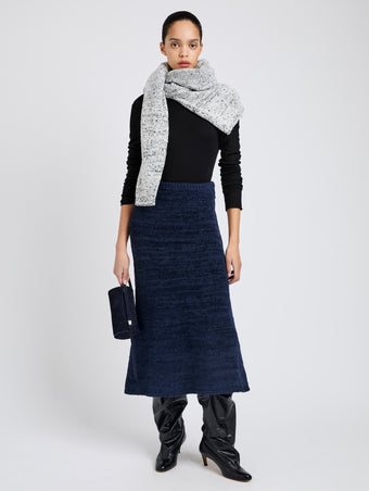Proenza Schouler Front full length image of model wearing Kerry Skirt in Marled Cotton in Navy Black Ombre