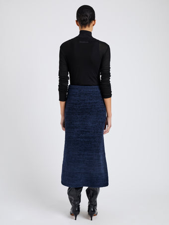 Proenza Schouler Back full length image of model wearing Kerry Skirt in Marled Cotton in Navy Black Ombre