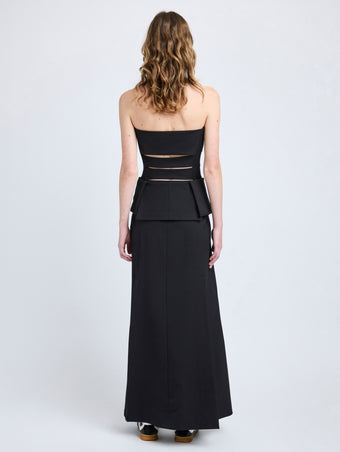 Proenza Schouler Back full length image of model wearing Kit Dress in Wool Gabardine in Black