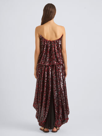 Proenza Schouler Back On Model Image of LUCIENNE DRESS IN GIRO INGLESE SEQUIN EMBROIDERY in Red/Grey