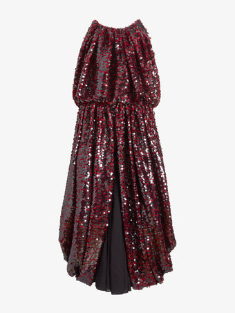 Proenza Schouler Still Life Image of LUCIENNE DRESS IN GIRO INGLESE SEQUIN EMBROIDERY in Red/Grey