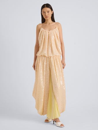Proenza Schouler Front On Model Image of LUCIENNE DRESS IN GIRO INGLESE SEQUIN EMBROIDERY in White Ecru