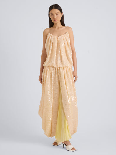 Proenza Schouler Front On Model Image of LUCIENNE DRESS IN GIRO INGLESE SEQUIN EMBROIDERY in White Ecru