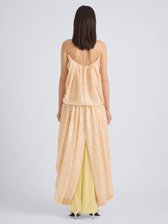 Proenza Schouler Back On Model Image of LUCIENNE DRESS IN GIRO INGLESE SEQUIN EMBROIDERY in White Ecru