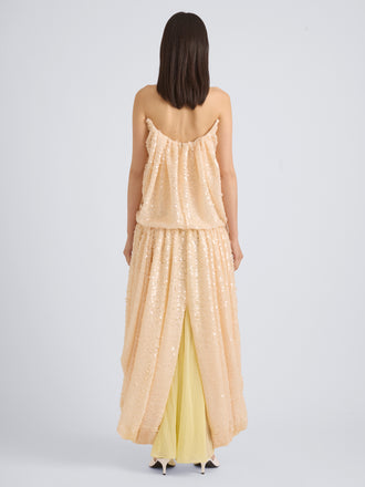 Proenza Schouler Back On Model Image of LUCIENNE DRESS IN GIRO INGLESE SEQUIN EMBROIDERY in White Ecru