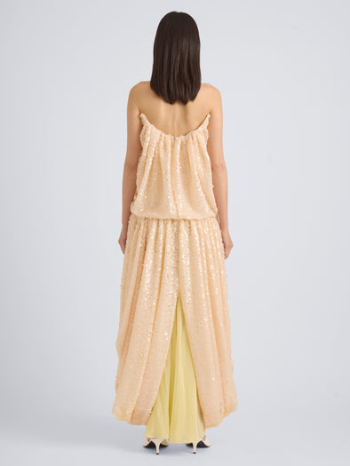 Proenza Schouler Back On Model Image of LUCIENNE DRESS IN GIRO INGLESE SEQUIN EMBROIDERY in White Ecru