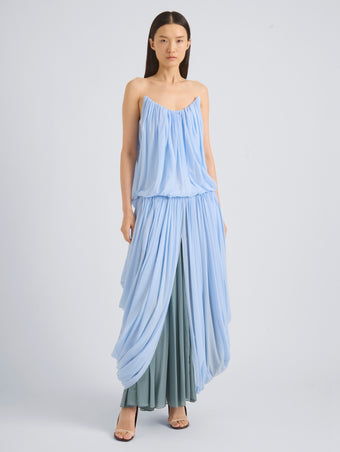 Proenza Schouler Front On Model Image of LUCIENNE DRESS IN STRETCH GEORGETTE in Light Blue Multi