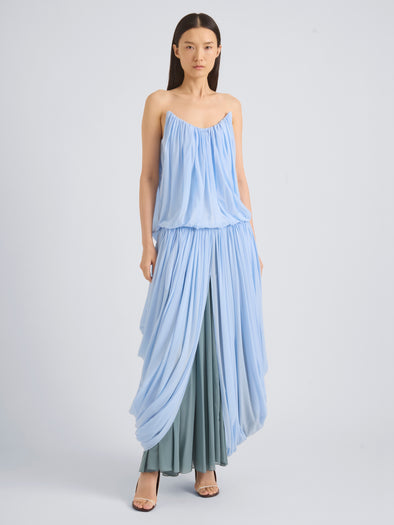 Proenza Schouler Front On Model Image of LUCIENNE DRESS IN STRETCH GEORGETTE in Light Blue Multi