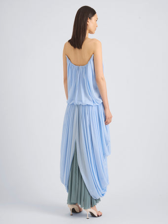 Proenza Schouler Back On Model Image of LUCIENNE DRESS IN STRETCH GEORGETTE in Light Blue Multi