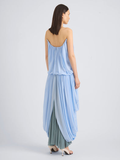 Proenza Schouler Back On Model Image of LUCIENNE DRESS IN STRETCH GEORGETTE in Light Blue Multi