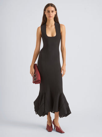 Proenza Schouler Front On Model Image of LUCINDA DRESS IN VISCOSE SILK POINTELLE in Anthracite