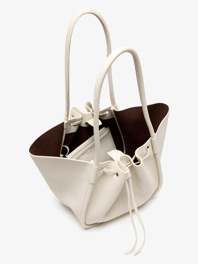 Proenza Schouler Aerial image of Large Ruched Tote in Soft Pebbled Calf in Ecru
