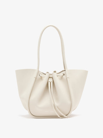 Proenza Schouler Front image of Large Ruched Tote in Soft Pebbled Calf in ecru
