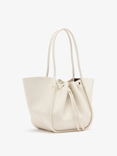 Proenza Schouler Side image of Large Ruched Tote in Soft Pebbled Calf in Ecru