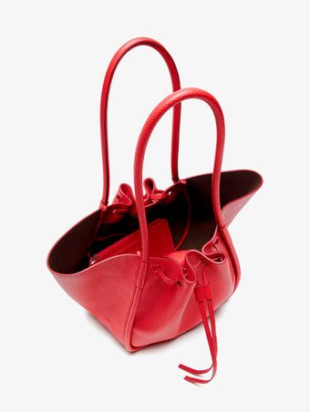 Proenza Schouler Aerial image of Large Ruched Tote in Soft Pebbled Calf in tomato