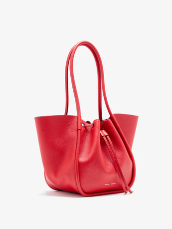 Proenza Schouler Side image of Large Ruched Tote in Soft Pebbled Calf in tomato