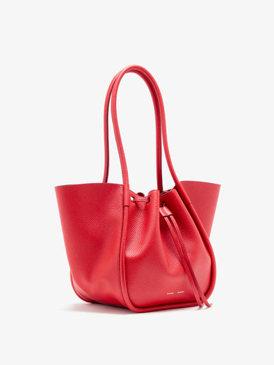 Proenza Schouler Side image of Large Ruched Tote in Soft Pebbled Calf in tomato