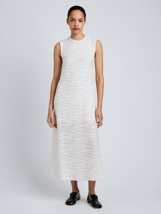 Proenza Schouler Front full length image of model wearing Laura Dress in Textured Cotton in White