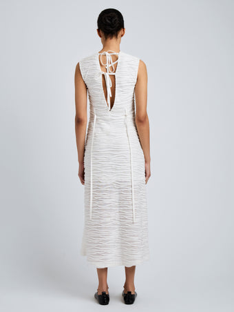 Proenza Schouler Back full length image of model wearing Laura Dress in Textured Cotton in White