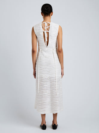 Proenza Schouler Back full length image of model wearing Laura Dress in Textured Cotton in White