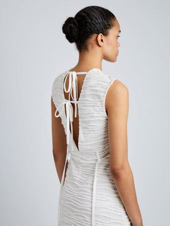 Proenza Schouler Detail image of model wearing Laura Dress in Textured Cotton in White