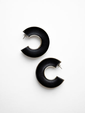 Proenza Schouler Flat image of Leather Hoop Earrings in black