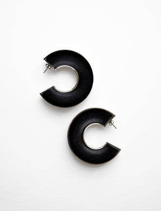 Proenza Schouler Flat image of Leather Hoop Earrings in black