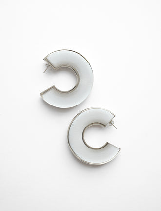 Proenza Schouler Flat Image of Leather Hoop Earrings in optic white