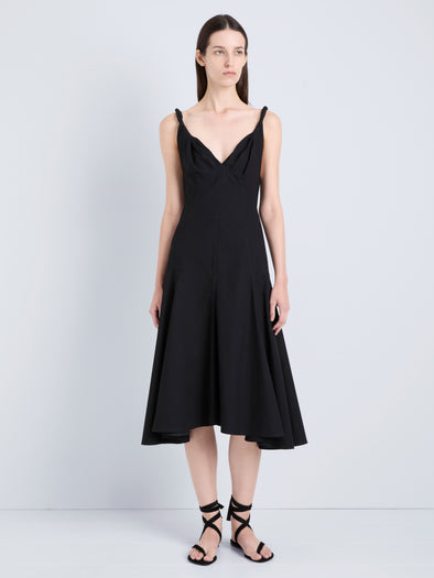 Proenza Schouler Front on Model Image of Leo Dress in Classic Cotton Shirting in Black