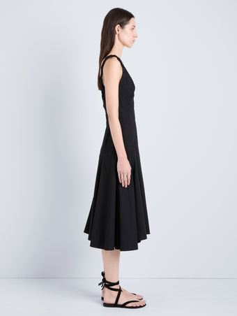 Proenza Schouler Side on Model Image of Leo Dress in Classic Cotton Shirting in Black