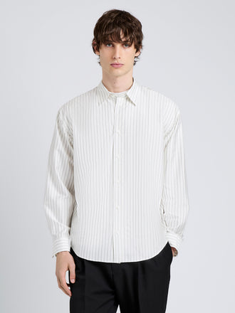 Proenza Schouler Front cropped image of model wearing Louis Shirt in Stripe Silk in White/ Black