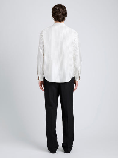 Proenza Schouler Back full length image of model wearing Louis Shirt in Stripe Silk in White/ Black