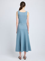 Proenza Schouler Back full length image of model wearing Lucia Dress in Souffle Knit in LARK BLUE