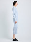 Proenza Schouler Side full length image of model wearing Luiza Dress in Sunburst Rib in Pale Blue