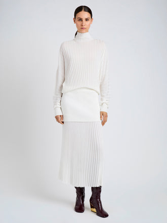 Proenza Schouler Front full length image of model wearing Luiza Skirt in Sunburst Rib in White