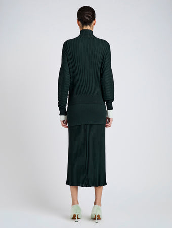 Proenza Schouler Back image of model wearing Luiza Sweater in Sunburst Rib in Bottle Green 