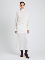 Proenza Schouler Front image of model wearing Luiza Sweater in Sunburst Rib in White