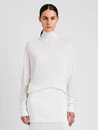 Proenza Schouler Front cropped image of model wearing Luiza Sweater in Sunburst Rib in White