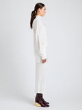 Proenza Schouler Side image of model wearing Luiza Sweater in Sunburst Rib in White