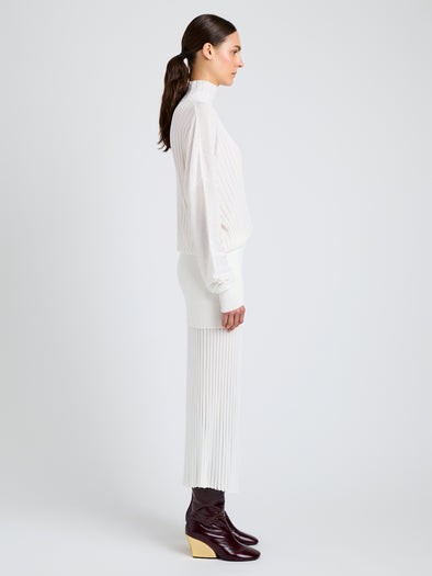 Proenza Schouler Side image of model wearing Luiza Sweater in Sunburst Rib in White