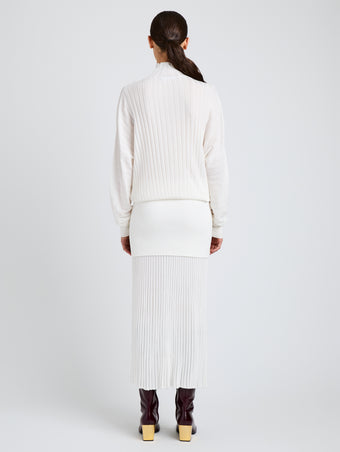 Proenza Schouler Back image of model wearing Luiza Sweater in Sunburst Rib in White