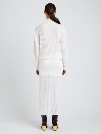 Proenza Schouler Back image of model wearing Luiza Sweater in Sunburst Rib in White
